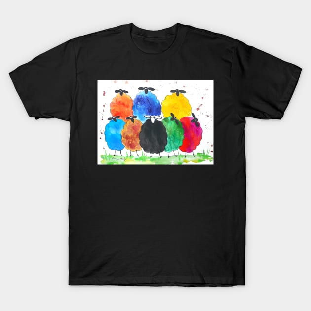 Quirky Colourful Sheep T-Shirt by Casimirasquirkyart